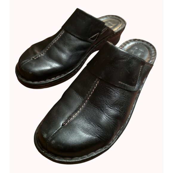 Josef Seibel Women Black Leather Slip-On Clogs Size 42‎ Comfort European Size 11 - Picture 7 of 14